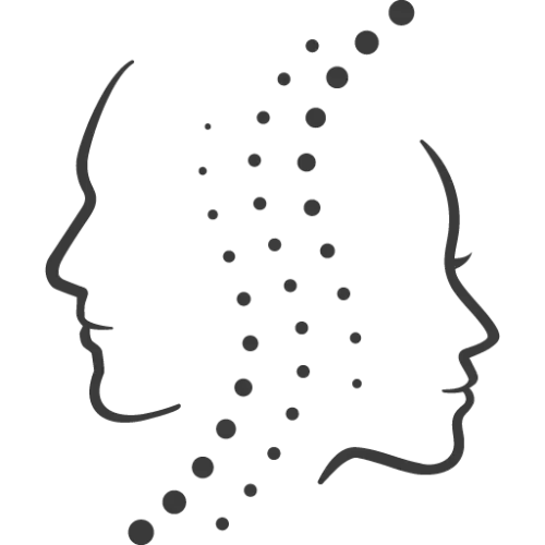 Przezroczyste logo salonu urody Kasia Morawska Fernandez - Laser Skin Specialist, przedstawiające dwie zadbane kobiece kontury twarzy skierowane w przeciwnych kierunkach